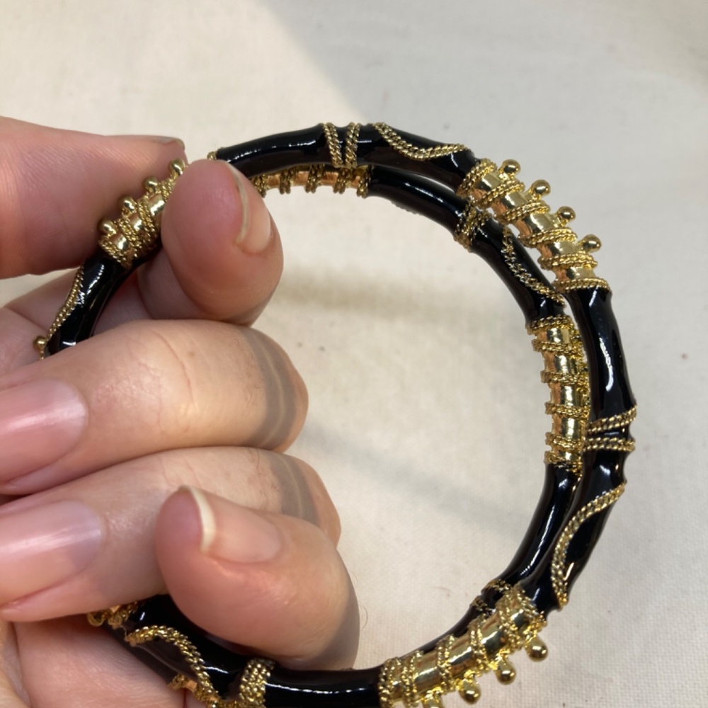 Vintage 1980s black enamel/gold bangle in the style of 80's Givenchy